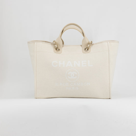 Chanel white Deauville shopping tote bag